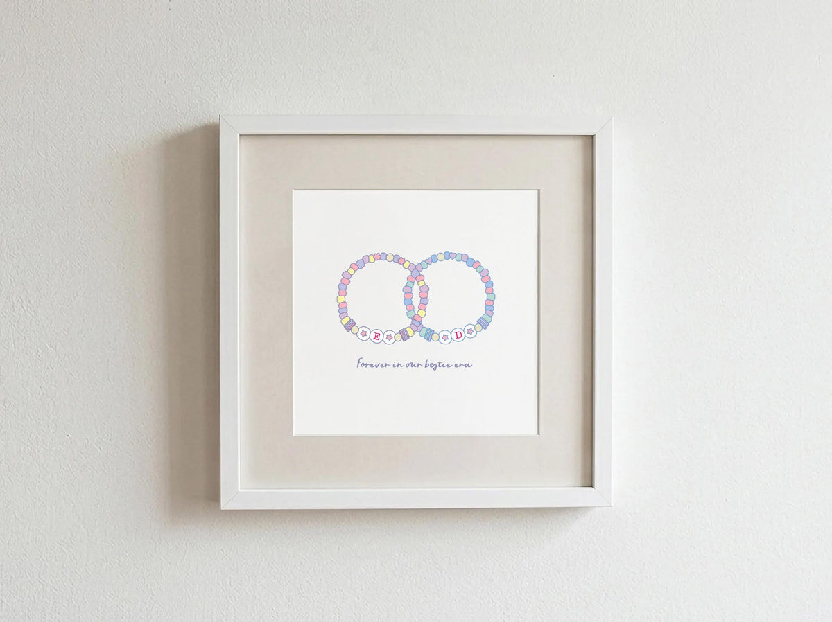 Personalised Friendship Bracelet Print, Bestie Gift, Initials (6"x6" or 8"x8")