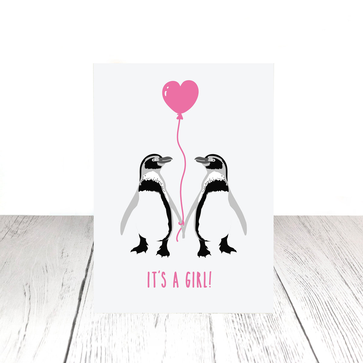 Baby girl card penguin