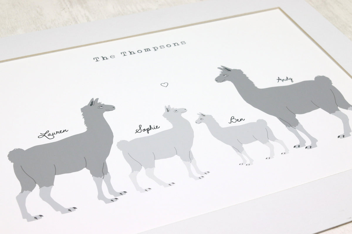 Personalised Llama Couple Print, Custom Names Keepsake