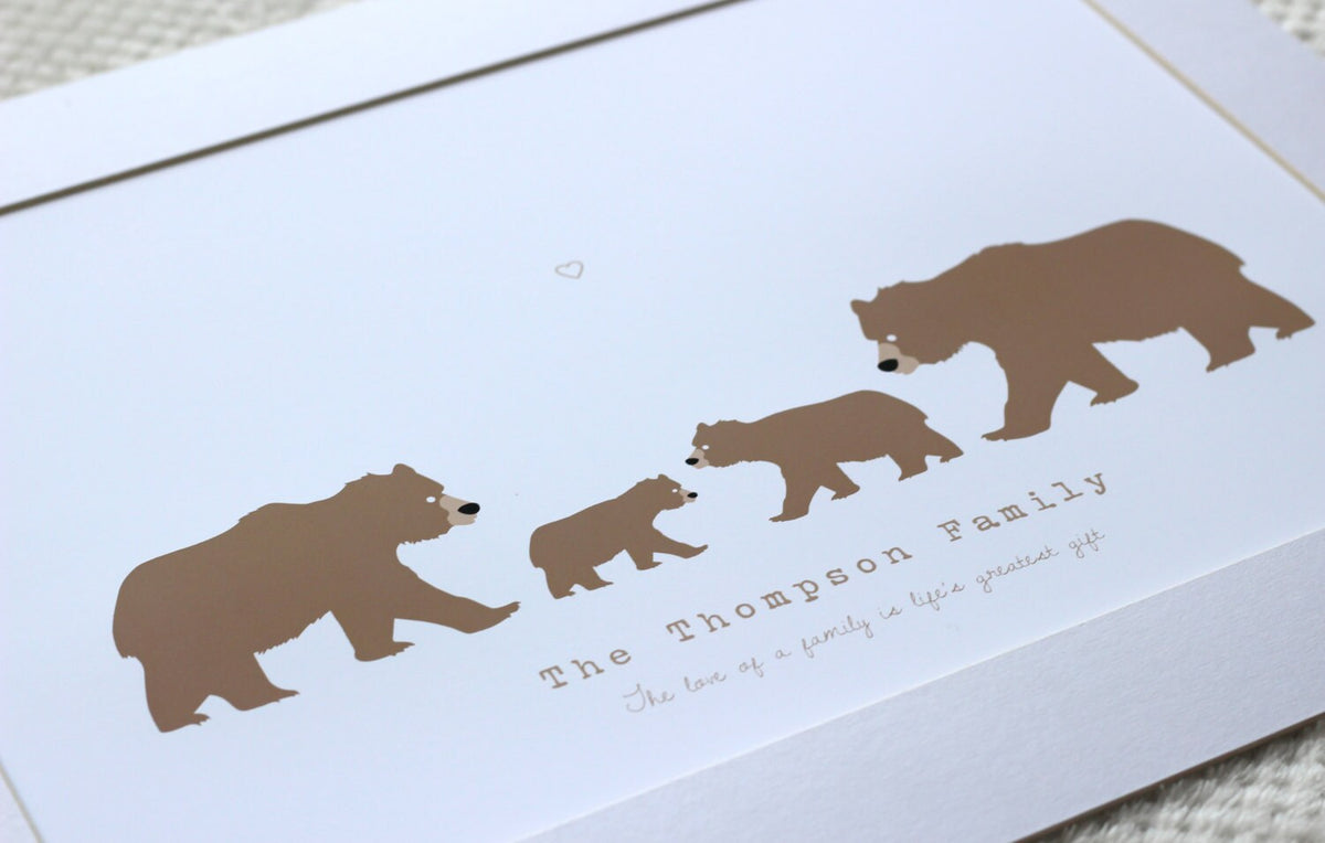 Personalised Family Print Bears, Custom Family Keepsake