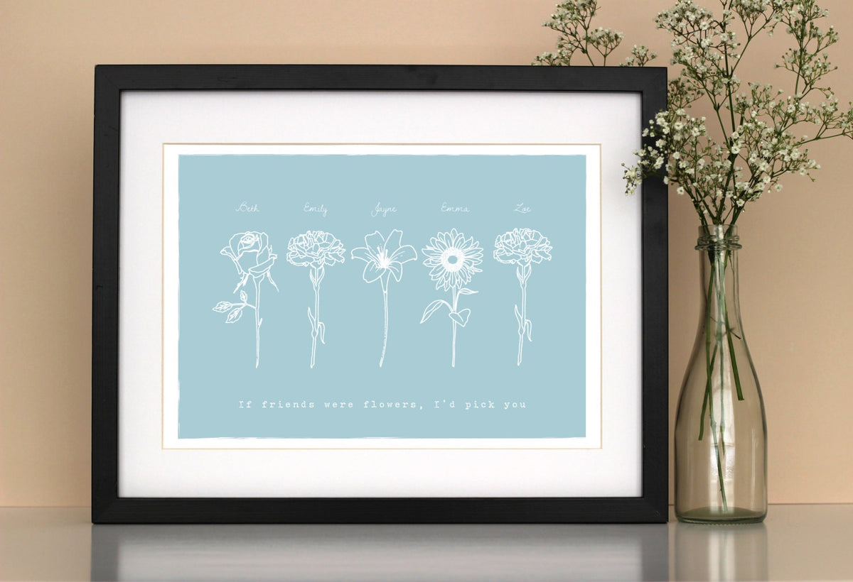 Personalized Best Friend Print, Floral Line Art Gift