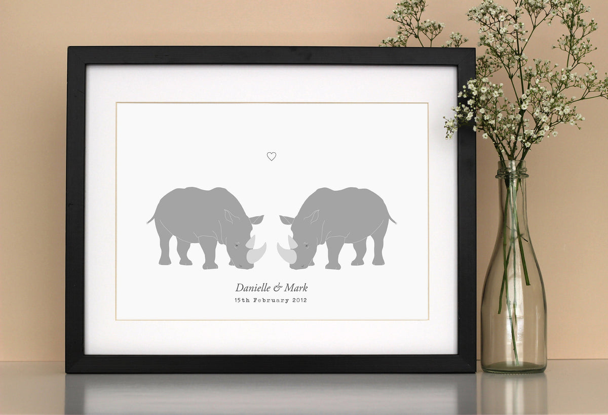 Rhino couple personalised print