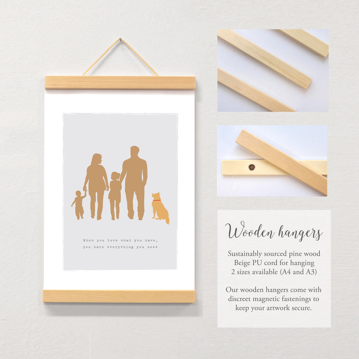 Personalised Family Dog Portrait Print, Custom Silhouettes, Fine Art Paper (A4/A3)