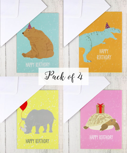 Animal birthday cards pack of 4 or 8