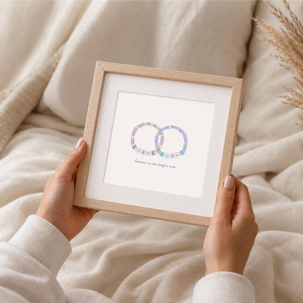 Personalised Friendship Bracelet Print, Bestie Gift, Initials (6"x6" or 8"x8")