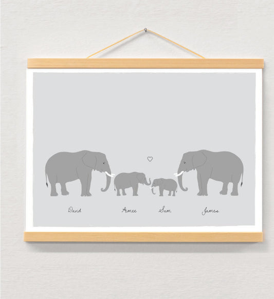 Same sex couple family personalised print displayed in a wooden magnetic hanger