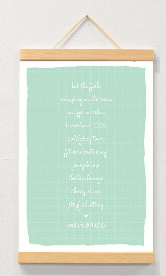 Personalized Best Friend Memories Print, Custom Gift (A4/A3) displayed in a wooden magnetic hanger
