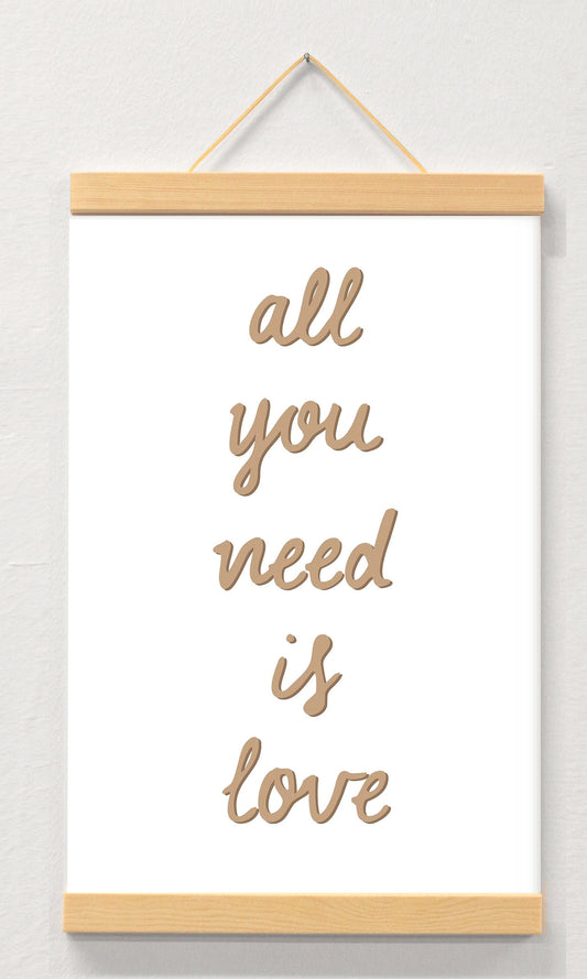 Love quote wall print displayed in a wooden magnetic hanger