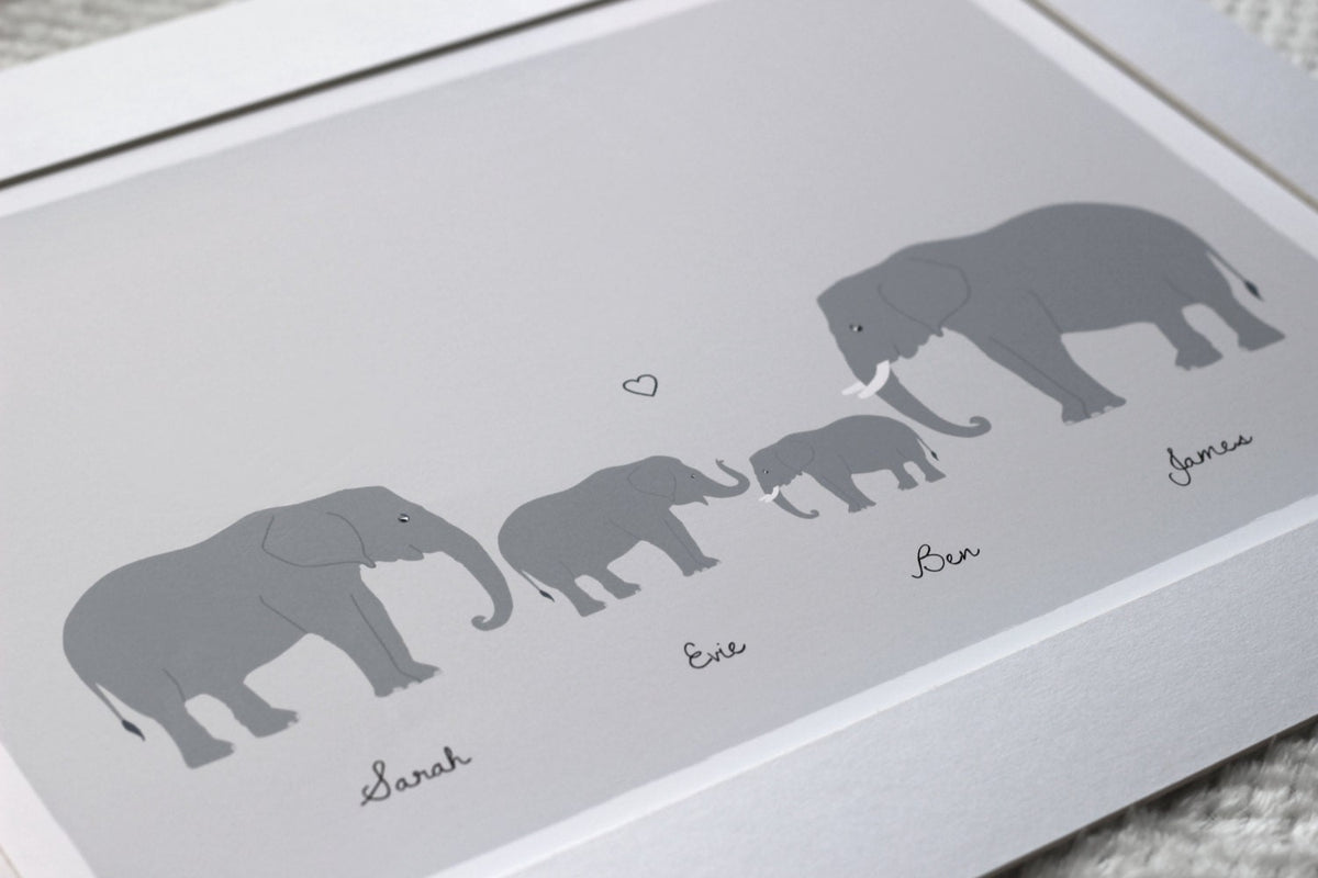 Personalized Elephant Family Print, Custom Names, Housewarming Gift