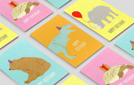 Animal birthday cards pack of 4 or 8