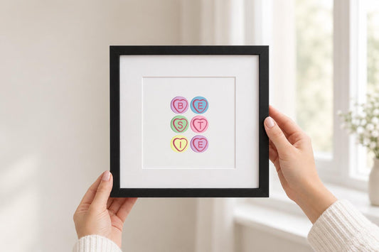 Candy Hearts Best Friend Print, BFF Gift, Friendship Wall Art (6"x6" or 8"x8")