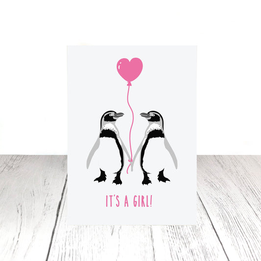 Baby girl card penguin