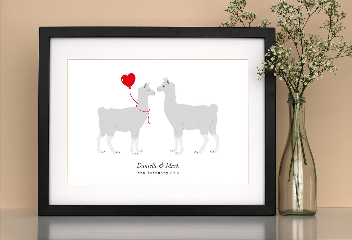 Llama couple personalised print