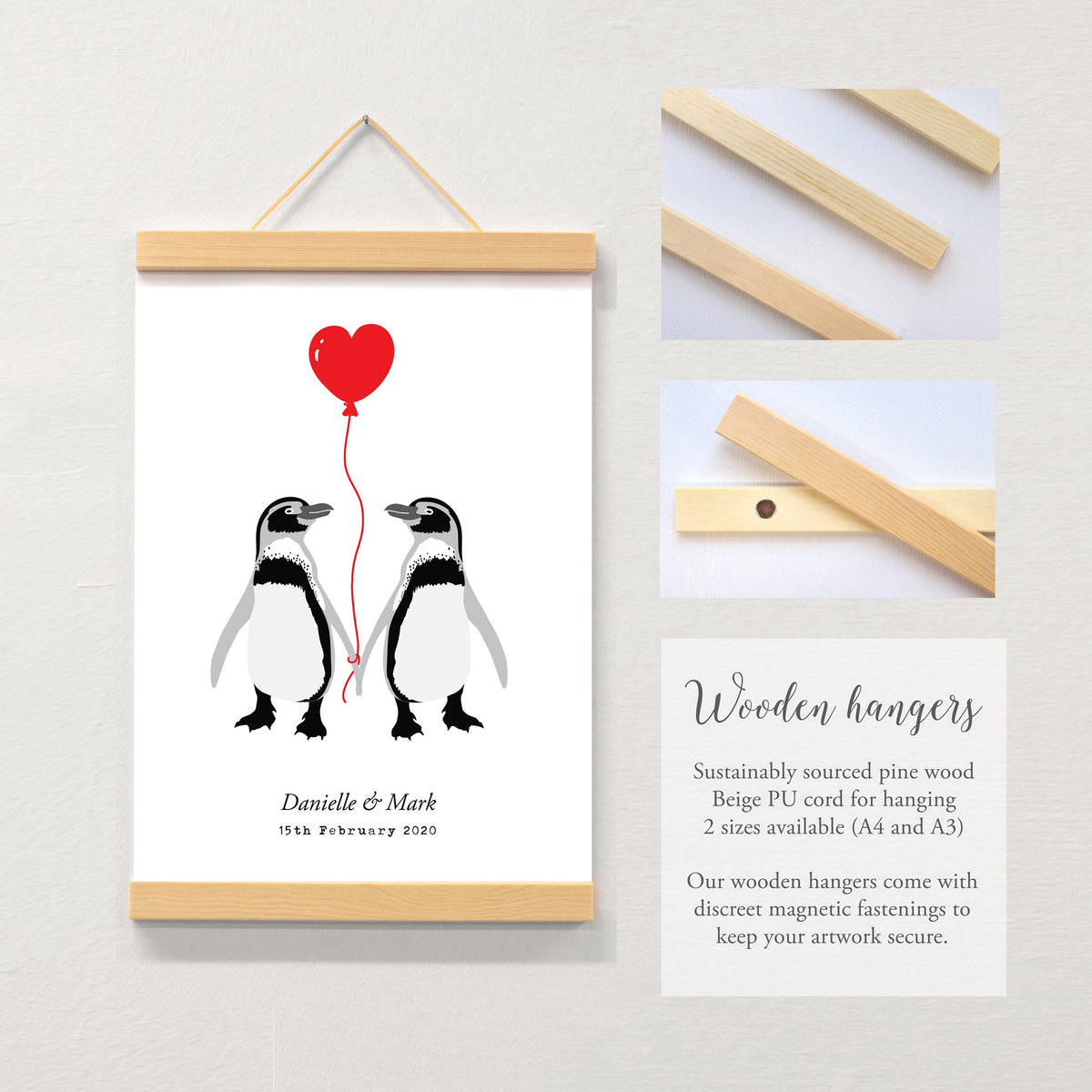 Penguin couple love personalised print
