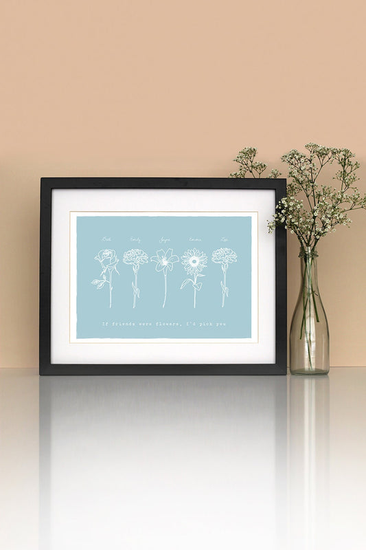 Personalized Best Friend Print, Floral Line Art Gift