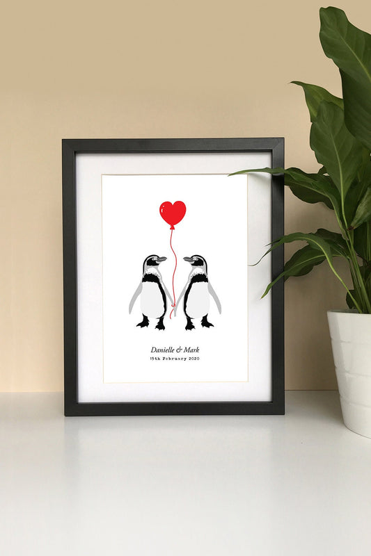 Penguin couple love personalised print