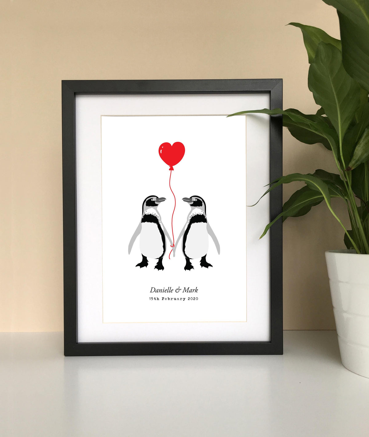 Penguin couple love personalised print