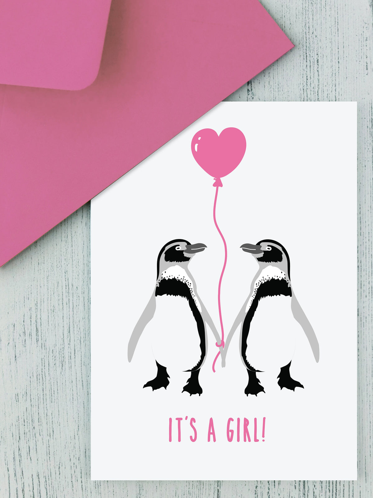 Baby girl card penguin