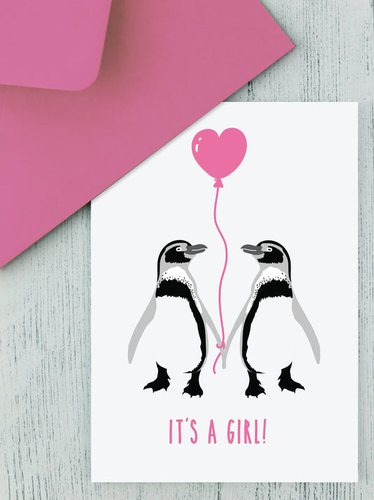 Baby girl card penguin