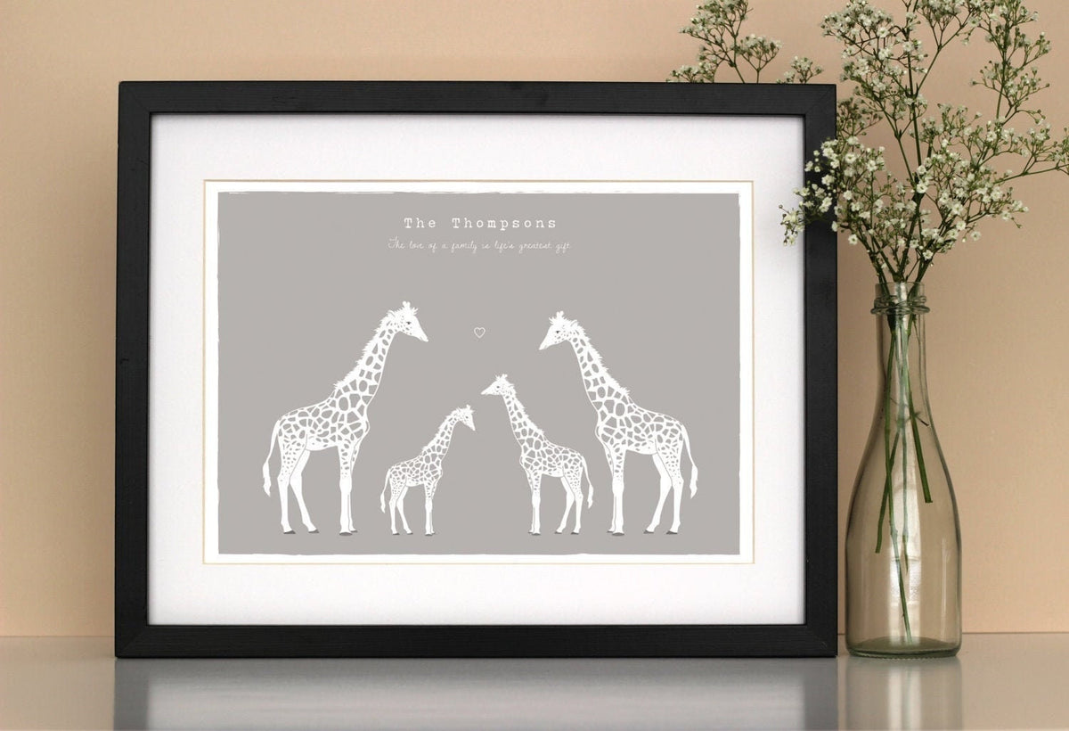 Giraffe Family Personalised Print, Custom Family Name Wall Art