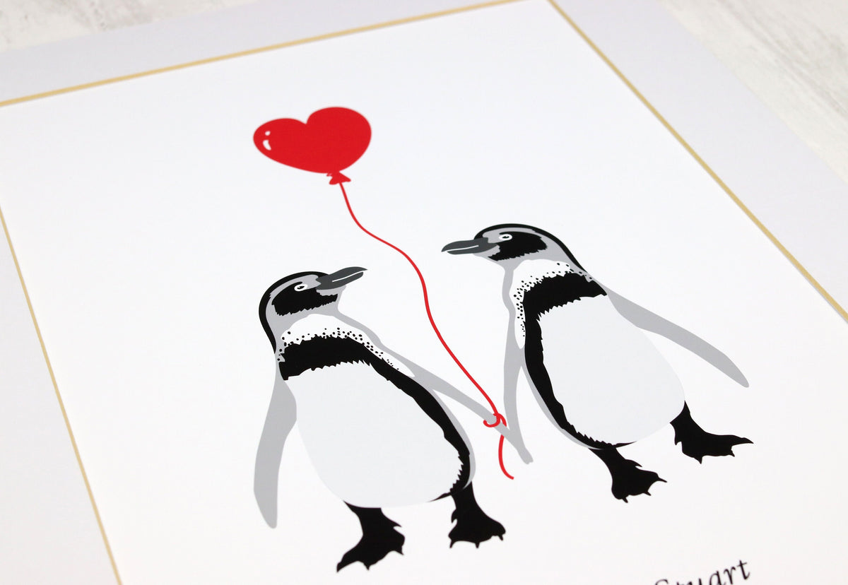 Penguin couple love personalised print