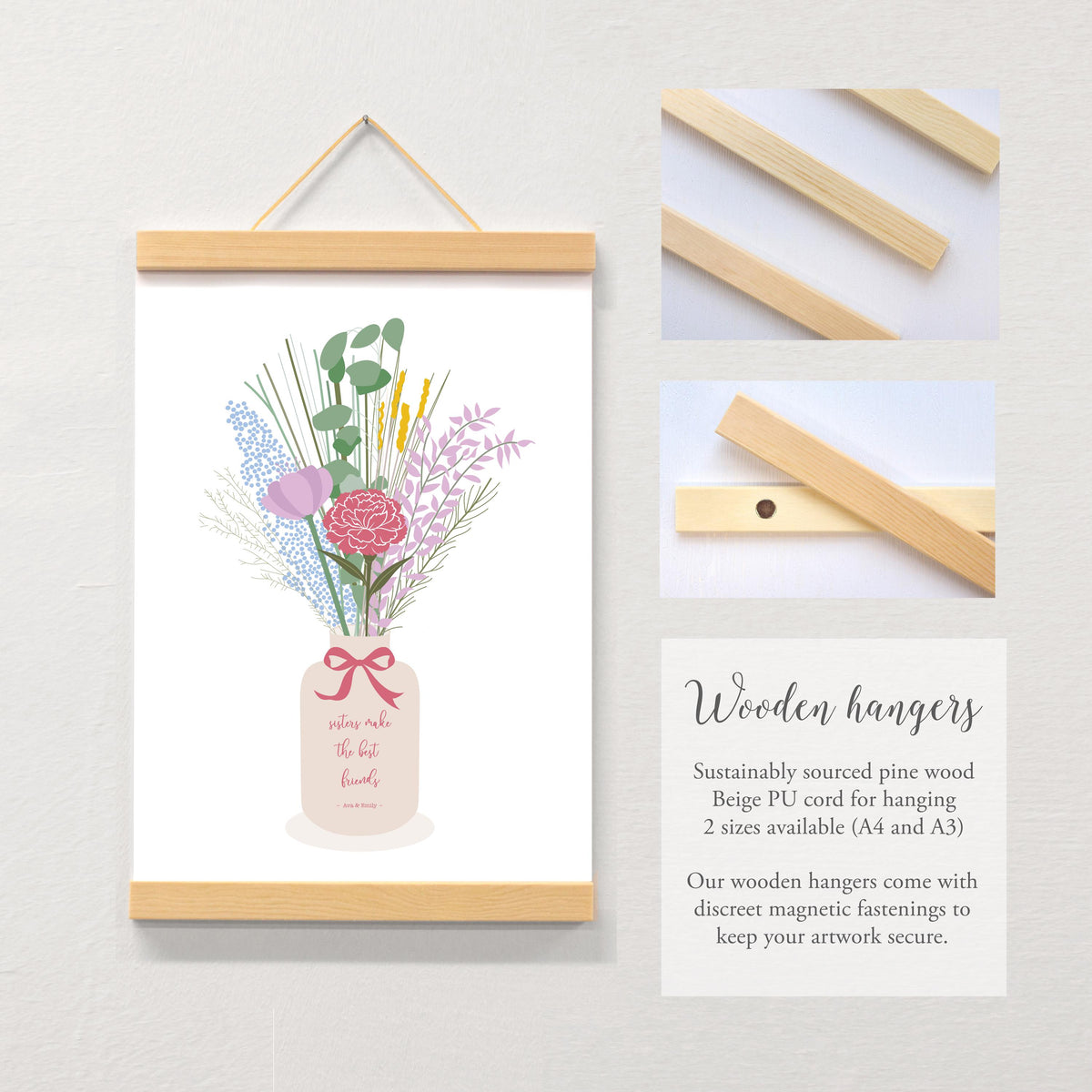 Personalised Sister Flower Print, Custom Names, Keepsake Gift