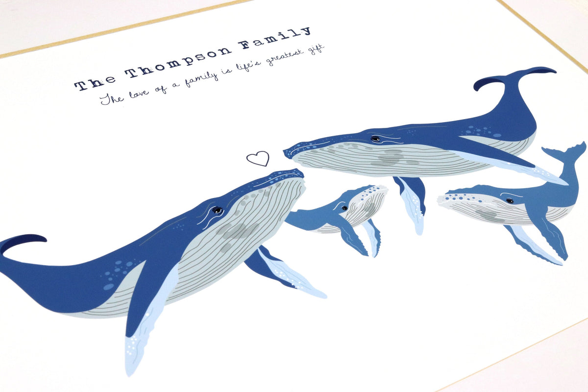 Personalised Whale Family Print, Custom Name, Housewarming Gift (A4/A3)