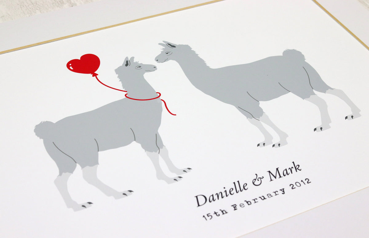 Llama couple personalised print