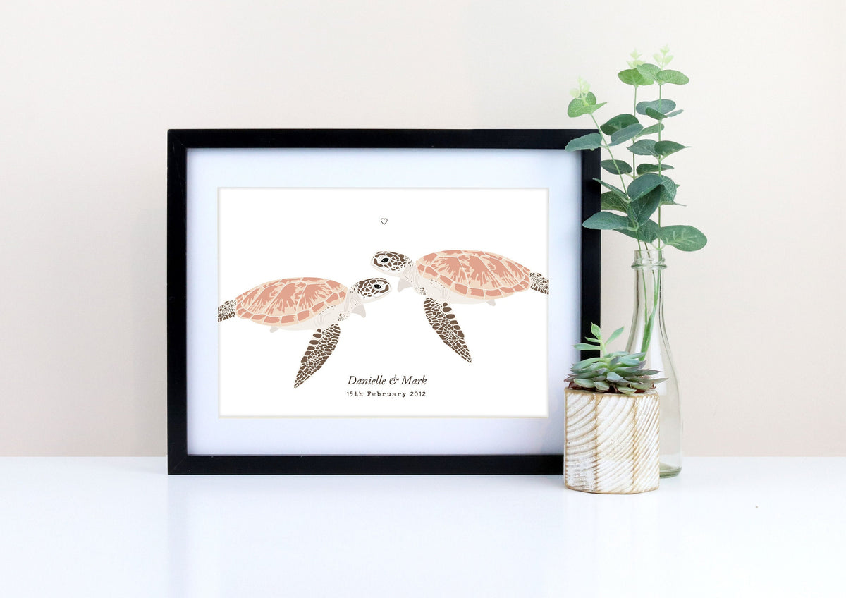 Sea turtle couple personalised print