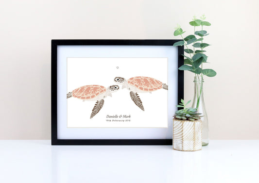 Sea turtle couple personalised print