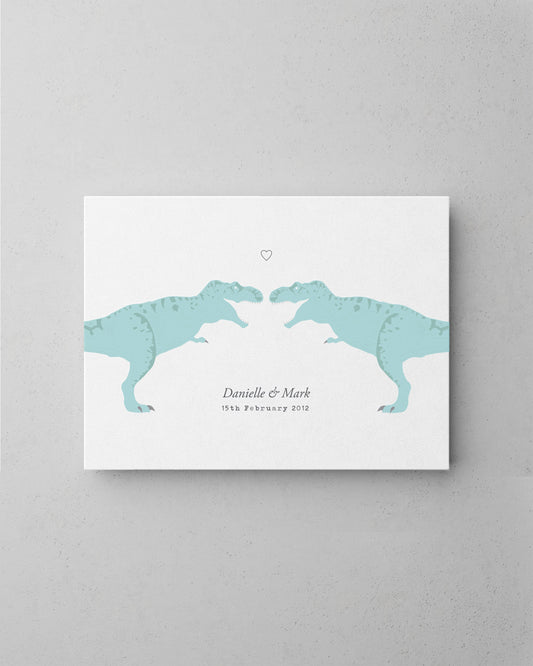 Dinosaur personalised couple canvas print