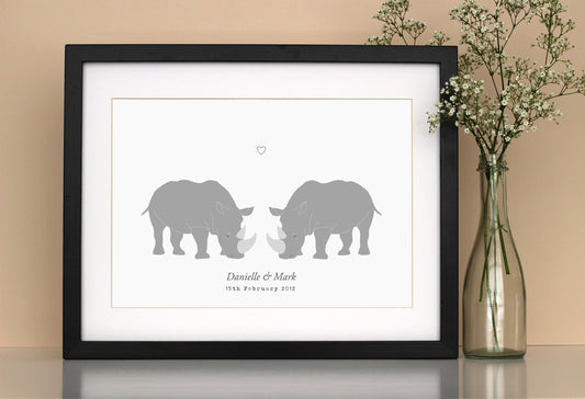 Rhino couple personalised print