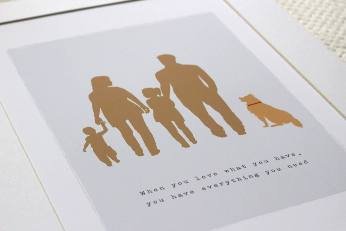 Personalised Family Dog Portrait Print, Custom Silhouettes, Fine Art Paper (A4/A3)