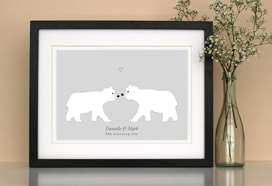 Polar bear couple personalised print
