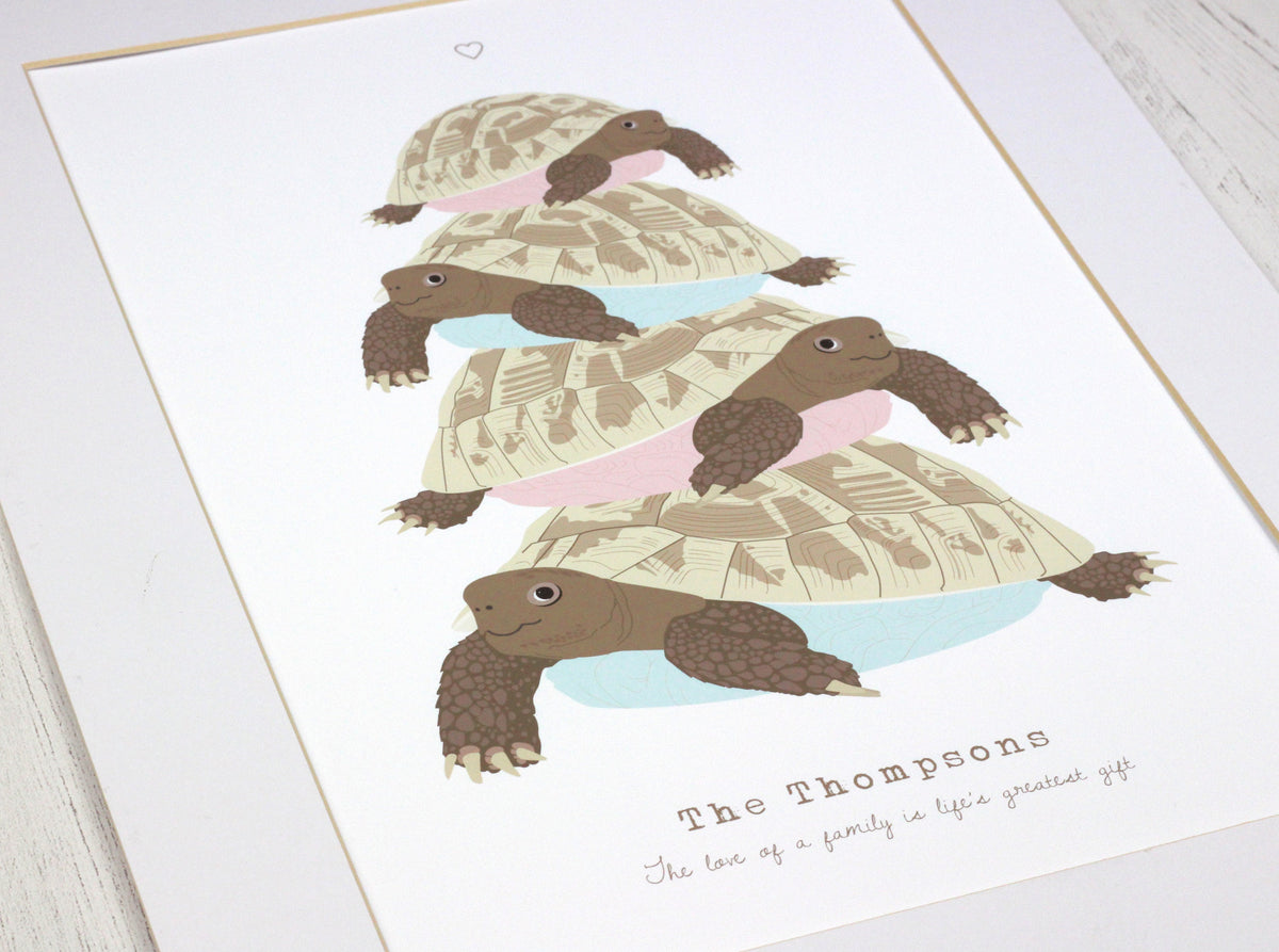 Tortoise Family Personalised Print, Custom Family Name Wall Art