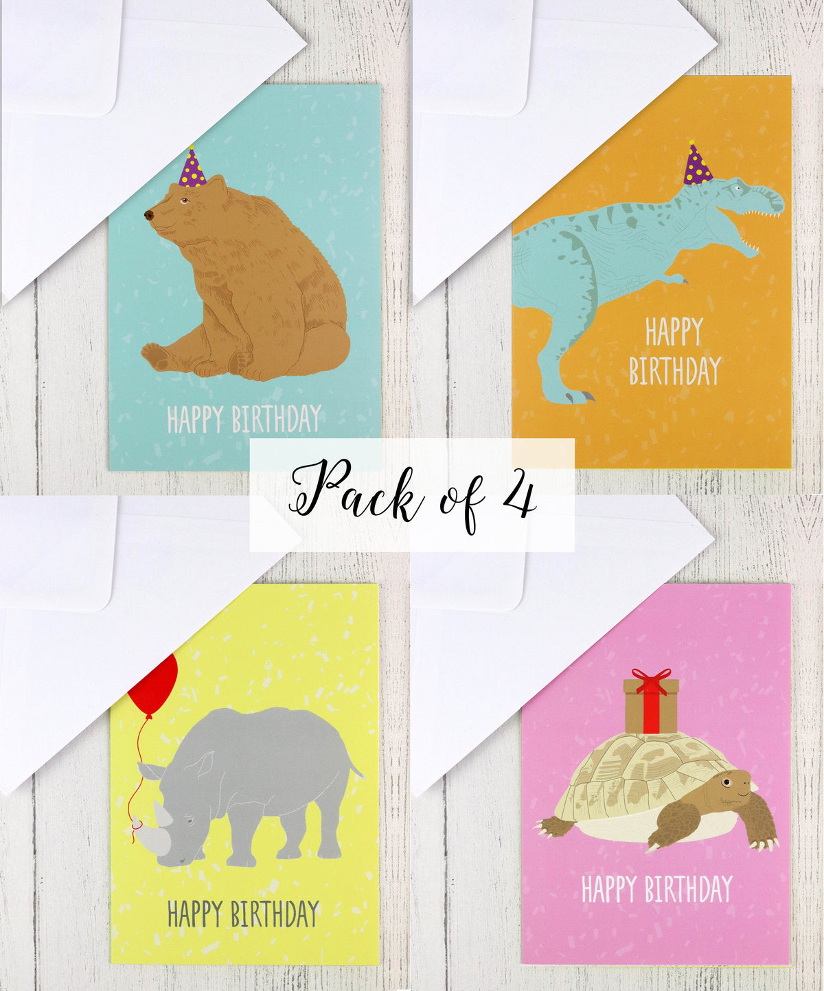 Animal birthday cards pack of 4 or 8