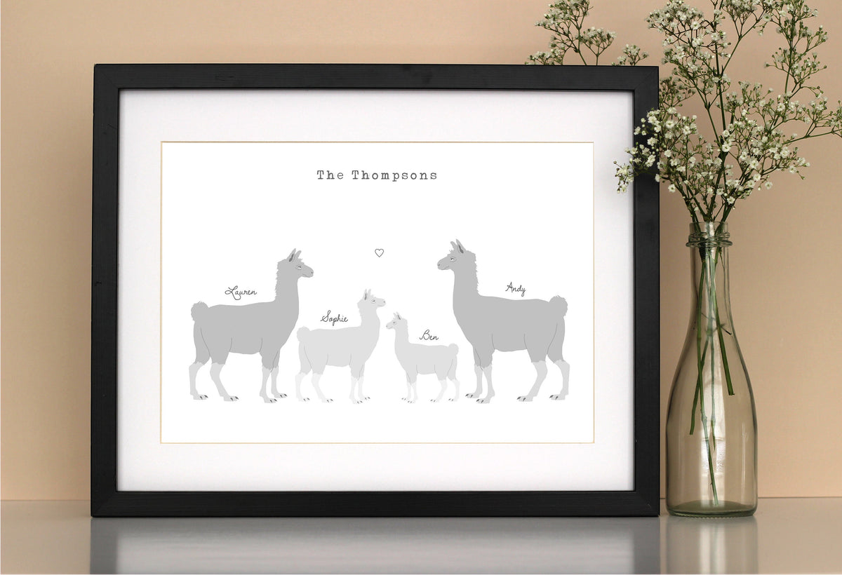 Personalised Llama Couple Print, Custom Names Keepsake
