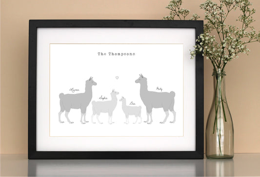 Personalised Llama Couple Print, Custom Names Keepsake