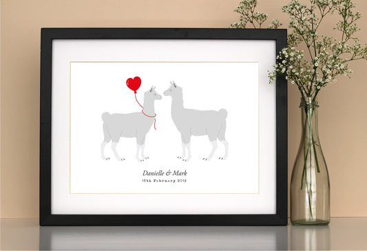 Llama couple personalised print