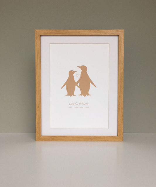 Penguin couple personalised print