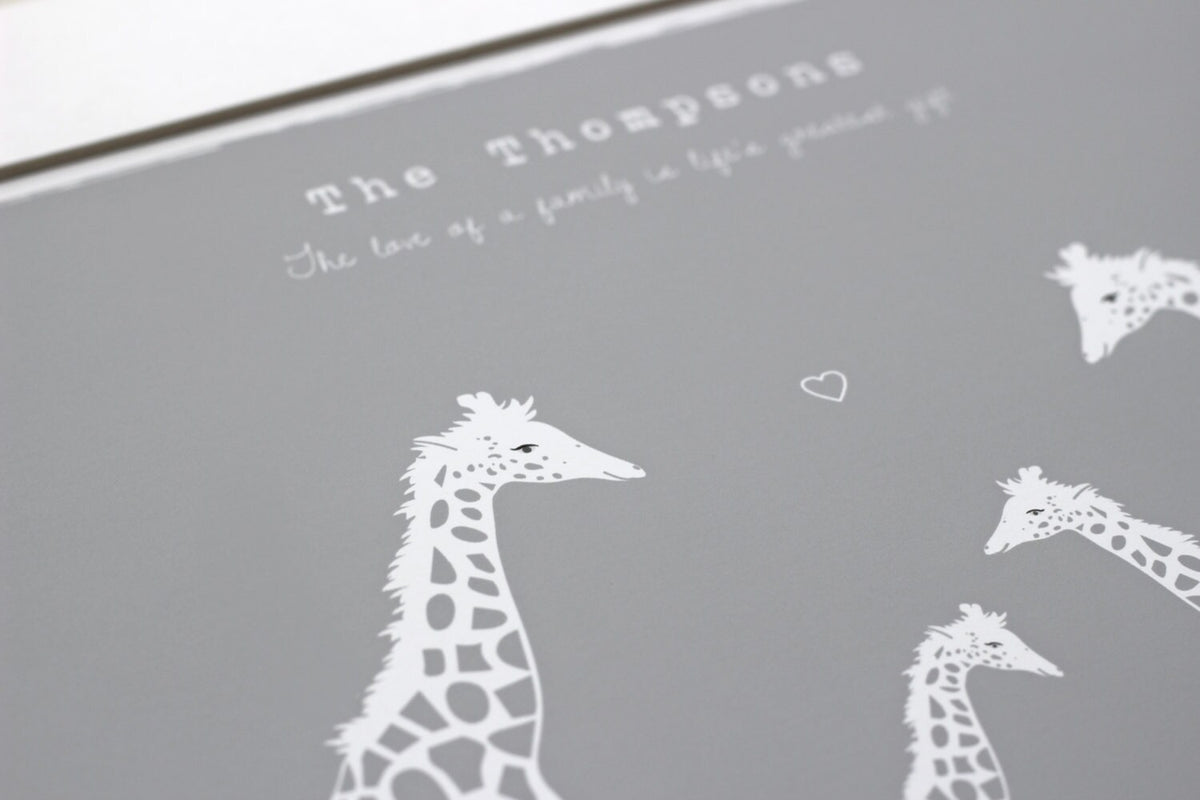 Giraffe Family Personalised Print, Custom Family Name Wall Art
