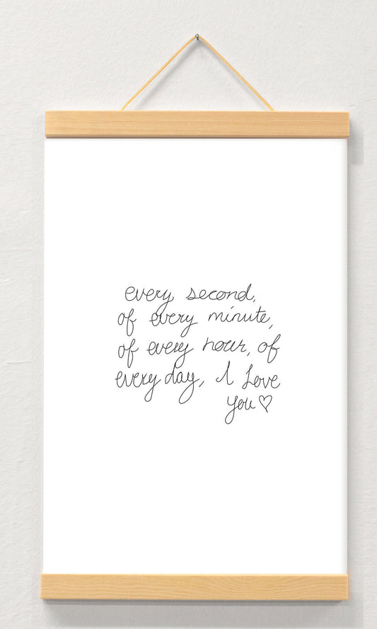 Handwritten Note Keepsake, Handwritten Art Print displayed in a wooden magnetic hanger