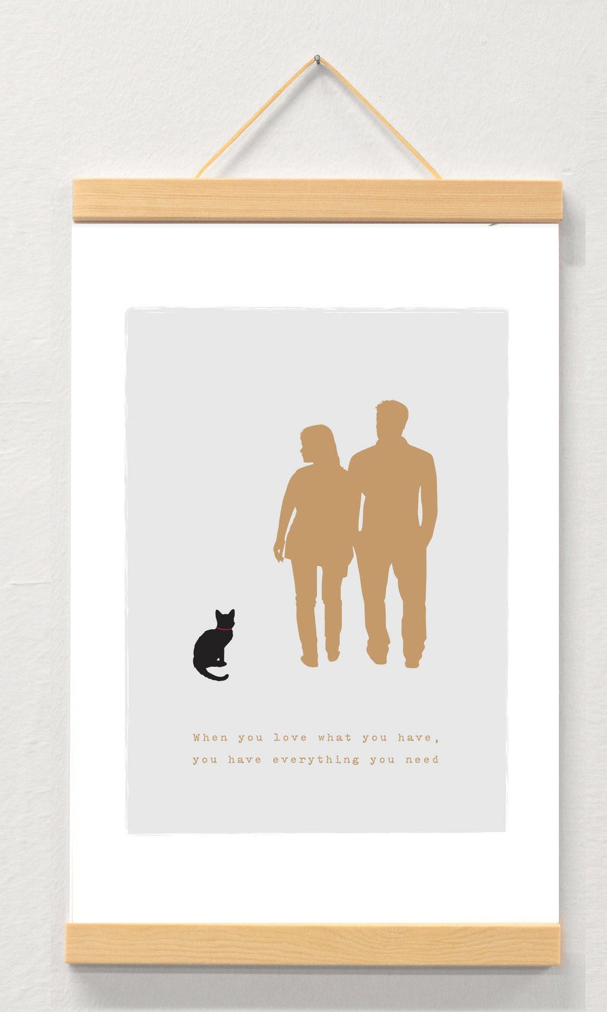 Cat personalised print displayed in a wooden magnetic hanger