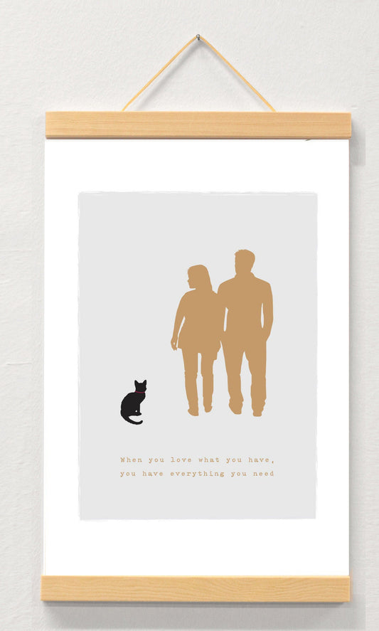 Cat personalised print displayed in a wooden magnetic hanger