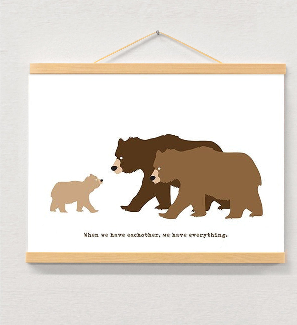 Bear nursery art displayed in a wooden magnetic hanger