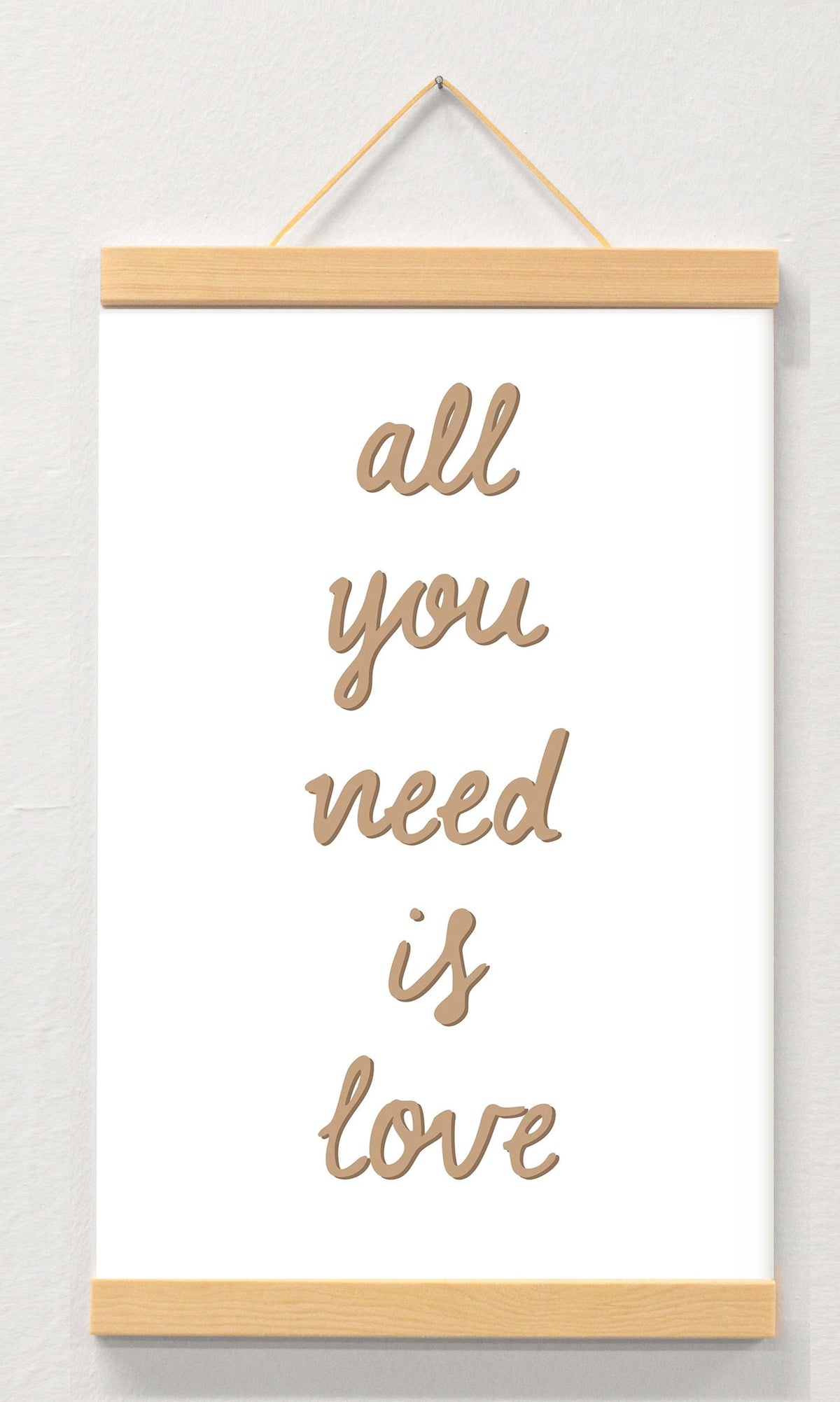 Love quote wall print displayed in a wooden magnetic hanger