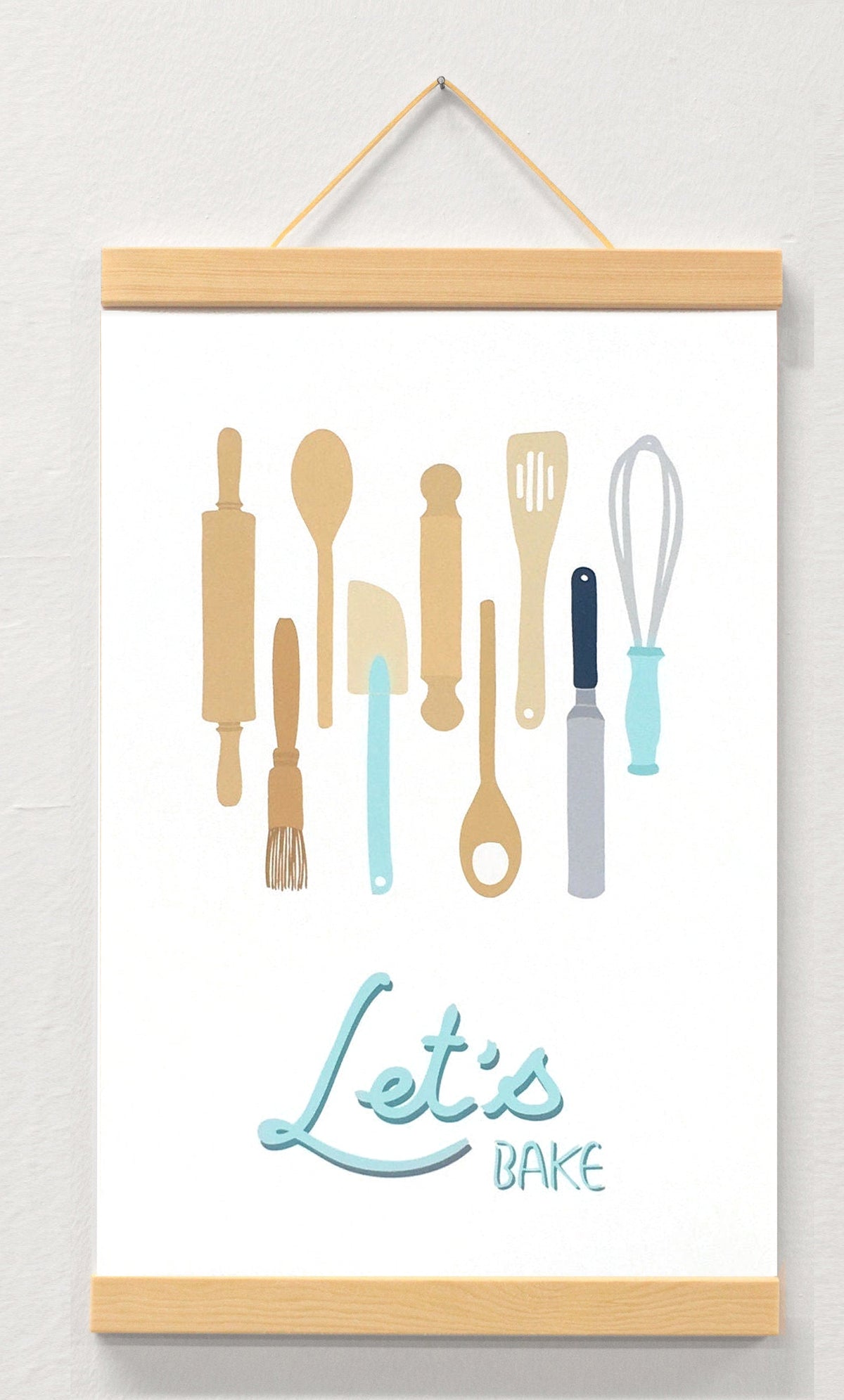 Kitchen wall art print for food lovers and bakers. displayed in a wooden magnetic hanger